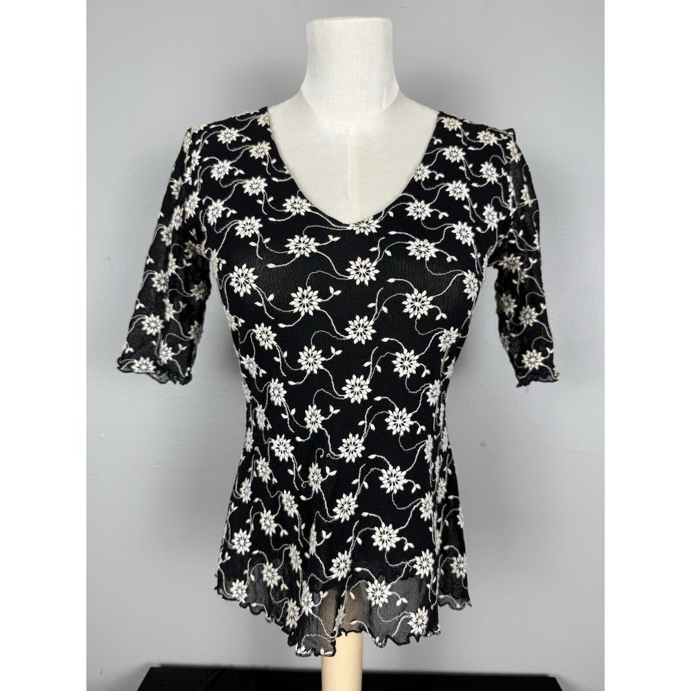 Vintage Karen Kane Lace Floral Top USA Made Dark‎ Romance Whimsical Whimsigoth